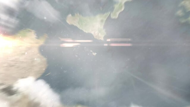 Earth zoom in from outer space to city. Zooming on Malta, Valletta. The animation continues by zoom out through clouds and atmosphere into space. View of the Earth at night. Images from NASA. 4K