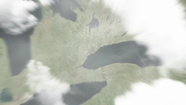 Earth zoom in from outer space to city. Zooming on Canada, Toronto. The animation continues by zoom out through clouds and atmosphere into space. View of the Earth at night. Images from NASA. 4K