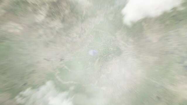 Earth zoom in from outer space to city. Zooming on China, Baoding. The animation continues by zoom out through clouds and atmosphere into space. View of the Earth at night. Images from NASA. 4K