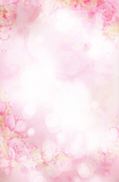 Floral, pink, bokeh background.  Abstract pink background. Illustration.