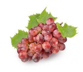 red fresh grapes with leaves isolated on white. entire image in sharpness.