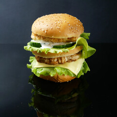big burger with meat on white background