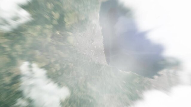 Earth zoom in from outer space to city. Zooming on Beppu, Japan. The animation continues by zoom out through clouds and atmosphere into space. View of the Earth at night. Images from NASA. 4K