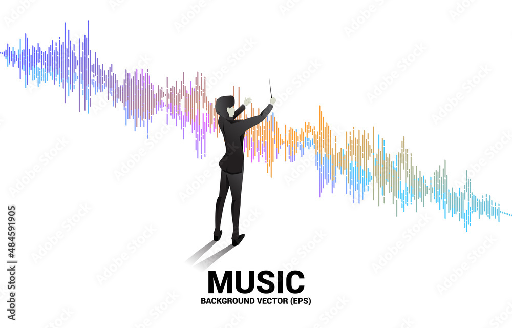 Aufkleber vector silhouette of conductor with sound wave music equalizer background. concept background for cl