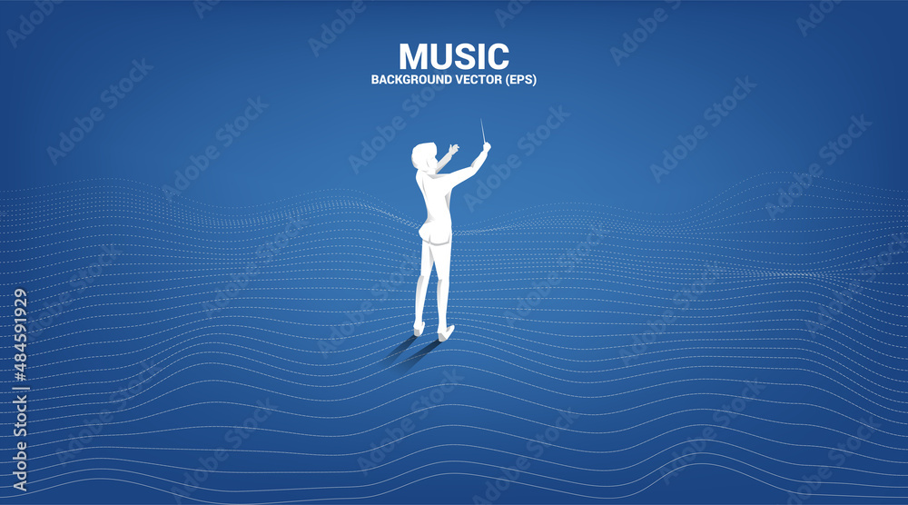 Poster vector silhouette of conductor with wave surface. concept background for classic music concert and r