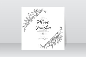 Wedding invitation template with floral outline decoration