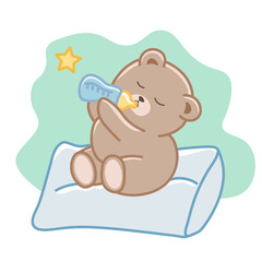 Baby bear drinking milk isolated