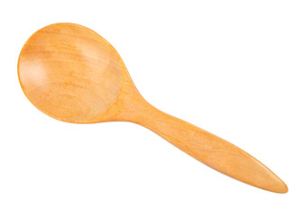 Top view of blank wooden spoon isolated on white background.