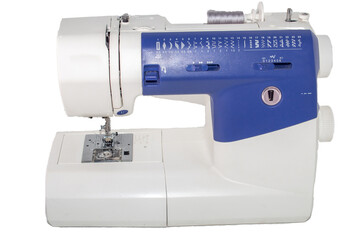 Overlock sewing machine. Making clothes, sewing. Isolation on white.