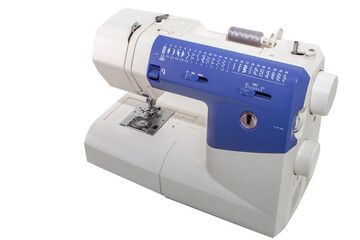 Overlock sewing machine. Making clothes, sewing. Isolation on white.