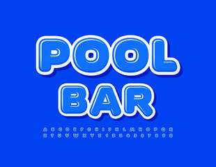 Vector blue emblem Pool Bar with glossy modern Font. Creative set of Alphabet Letters and Numbers