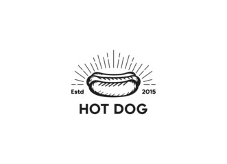 Vintage Hotdog Logo Vector. Fast food hotdog Illustration for street food. 