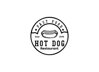 Vintage Hotdog Logo Vector. Fast food hotdog Illustration for street food. 