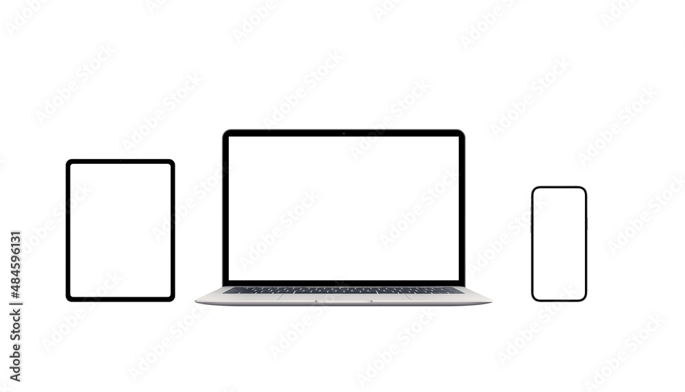 Poster isolated laptop, tablet and smart phone with blank screens for mockup. responsive web design promoti