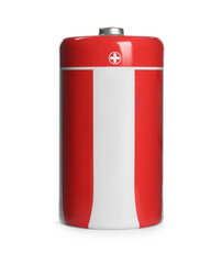 New D battery isolated on white. Dry cell