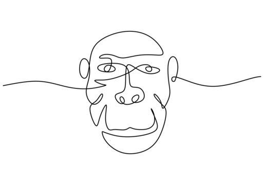 One continuous single line of monkey face isolated on white background.