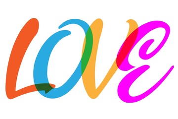 Handwriting 3d color word LOVE. Marriage concept. Vector