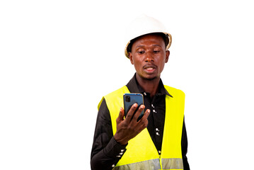 young man engineer using a mobile phone.