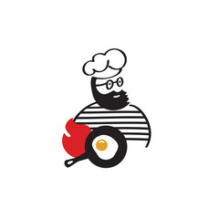Fototapeta na wymiar Chief cook in cap symbol or logo. Restaurant, food concept, hand drawn elements. Vector.