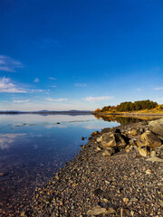 The White Sea coast on a sunny day. The sun's rays. Karelia. 2021. Russia.