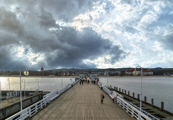 Fototapeta na wymiar Old wooden pier in Sopot, Baltic Sea coast 