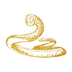 Snake golden glitter head portrait on white background