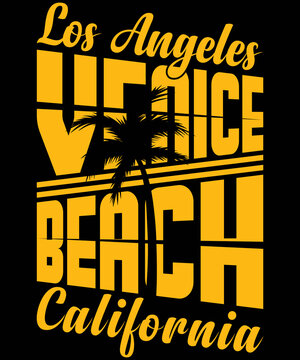 T-shirt design: Los Angeles Venice Beach California typography vector t-shirt design. Vector typography t-shirt design in black background