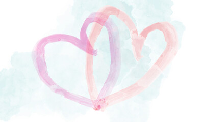 Two watercolor hearts on an abstract blue background. Valentine's Day