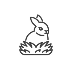 Easter bunny in a nest line icon