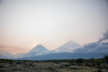 The active Kamchatka Volcano Klyuchevskaya Sopka at dawn