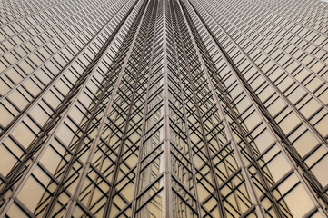 Perspective narrows in this symmetrical image of lines and reflections.
