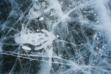 Lake Baikal in winter, snowy winter on the lake, landscape, deep lake in winter, Russia in winter