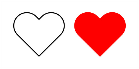 Heart icon. Red and black hearts buttons for social networks isolated on a white background.