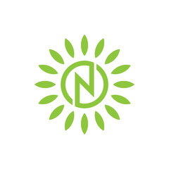 letter N nature leaf logo design