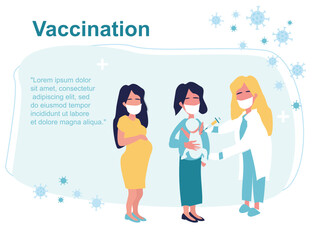 The concept of vaccination of children, infants and pregnant women. COVID. Pediatrician makes an injection of flu vaccine. Health and immunity of the child. Health care, prevention and immunization.