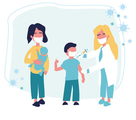 The concept of vaccination of children, infants and pregnant women. COVID. Pediatrician makes an injection of flu vaccine. Health and immunity of the child. Health care, prevention and immunization.