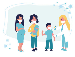 The concept of vaccination of children, infants and pregnant women. COVID. Pediatrician makes an injection of flu vaccine. Health and immunity of the child. Health care, prevention and immunization.