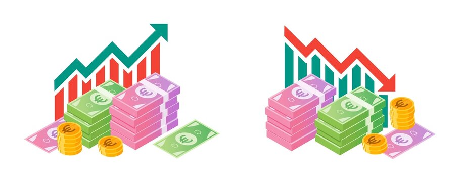 Euro Fluctuation with Money Bundle Illustrations