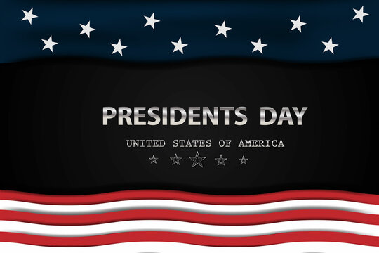 Happy presidents day concept with flag of the United States vector illustration. Abstract background in black color.