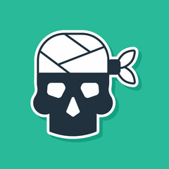 Blue Pirate captain icon isolated on green background. Vector