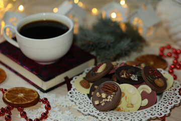 christmas cookies and cup of coffee