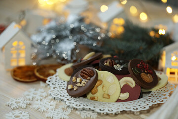 christmas cookies with chocolate and nuts