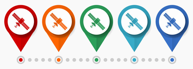Satellite, communication concept vector icon set, flat design pointers, infographic template