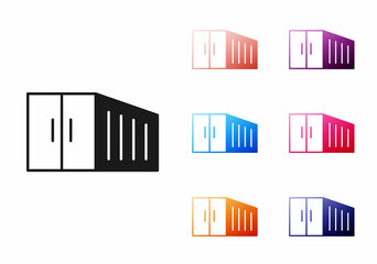 Obraz premium Black Container icon isolated on white background. Crane lifts a container with cargo. Set icons colorful. Vector