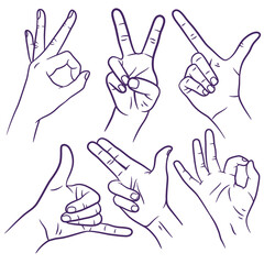 Fototapeta premium Hand gesture line art collection