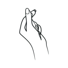 Hand with fingers in heart shape in continuous line art