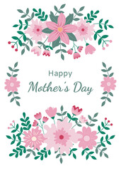 Happy Mother’s day greeting card with decorative floral ornament on white background
