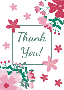 Thank you greeting card with floral ornament on white background
