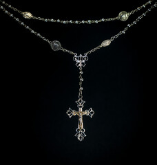 Silver rosary and crucifix with Christ Ancient XIX