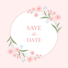 Wedding card with flower bouquet  on a pink background 